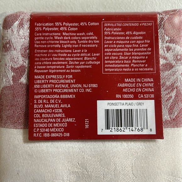 Poinsettia Plaid Dinner Napkins, new in package, 4 napkins - Picture 5 of 5